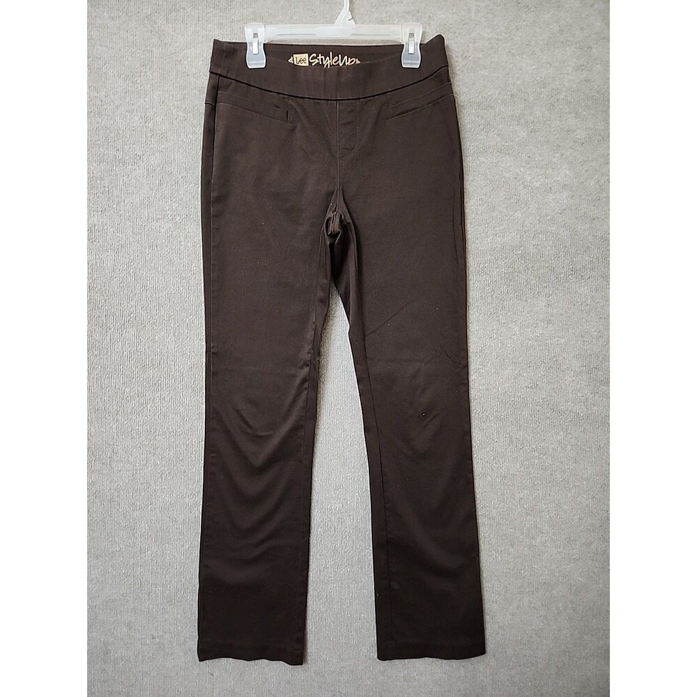 Lee Style Up Pull On Pants Womens 8 Long Brown Straight Leg Stretch